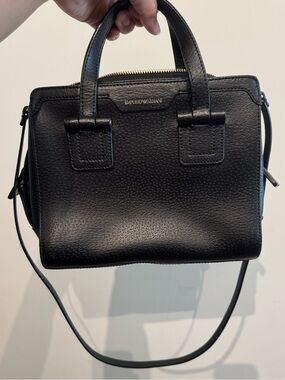 Emporio Armani Black Calf Leather Satchel Shoulder Bag